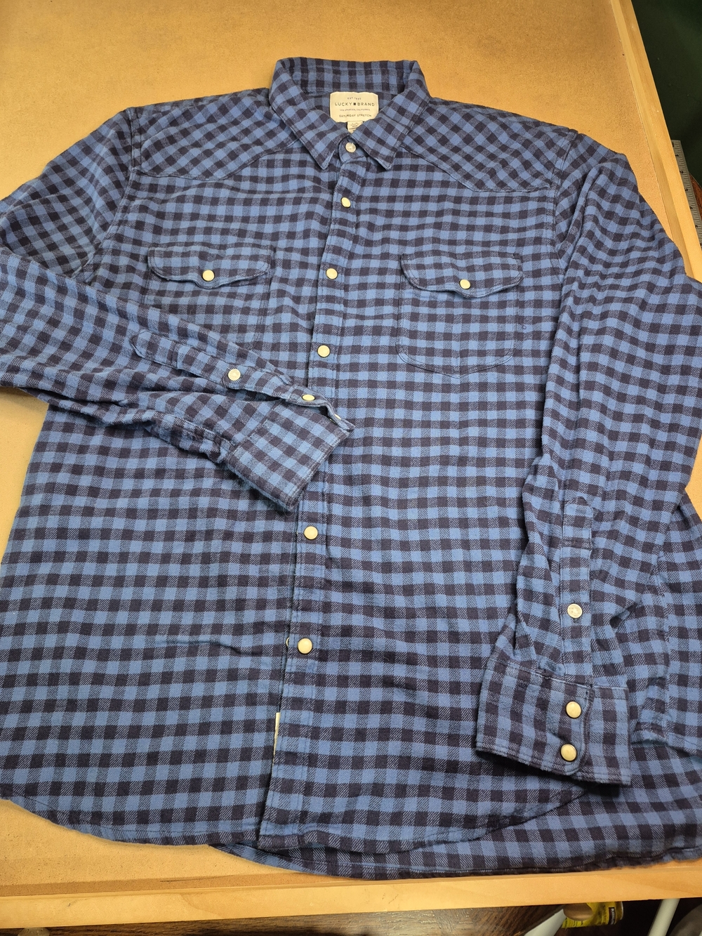 Lucky Brand Navy and Blue Plaid Snap Button-Down Shirt 3403/379